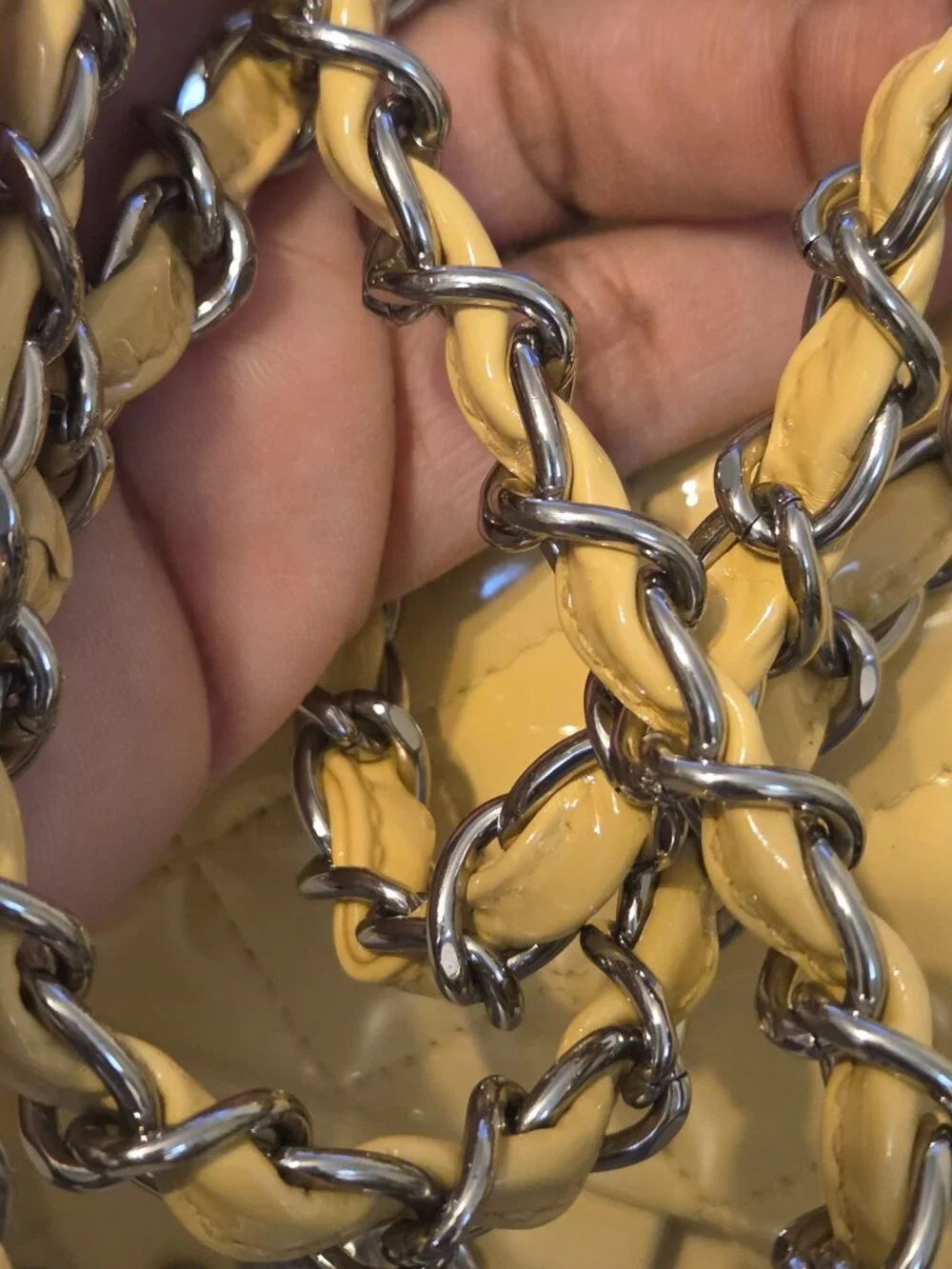 Chanel mini yellow patent leather flap